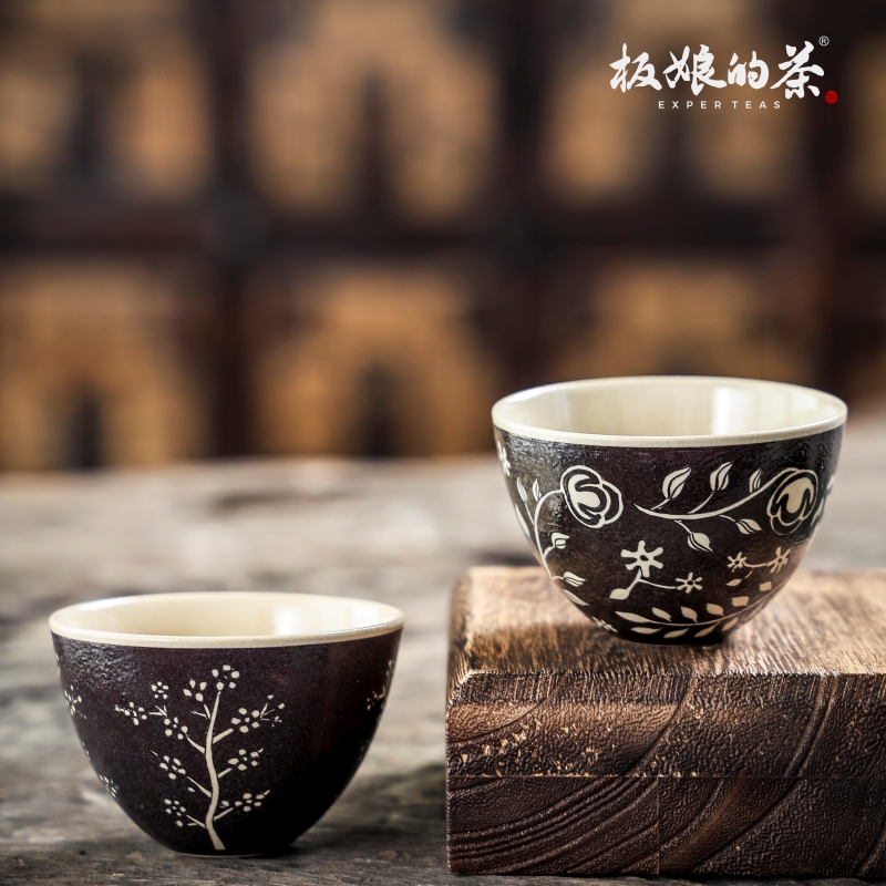 板娘的茶南唐雅轩吉州窑黑地墨染青枝陶瓷蛋蛋杯容量40ml