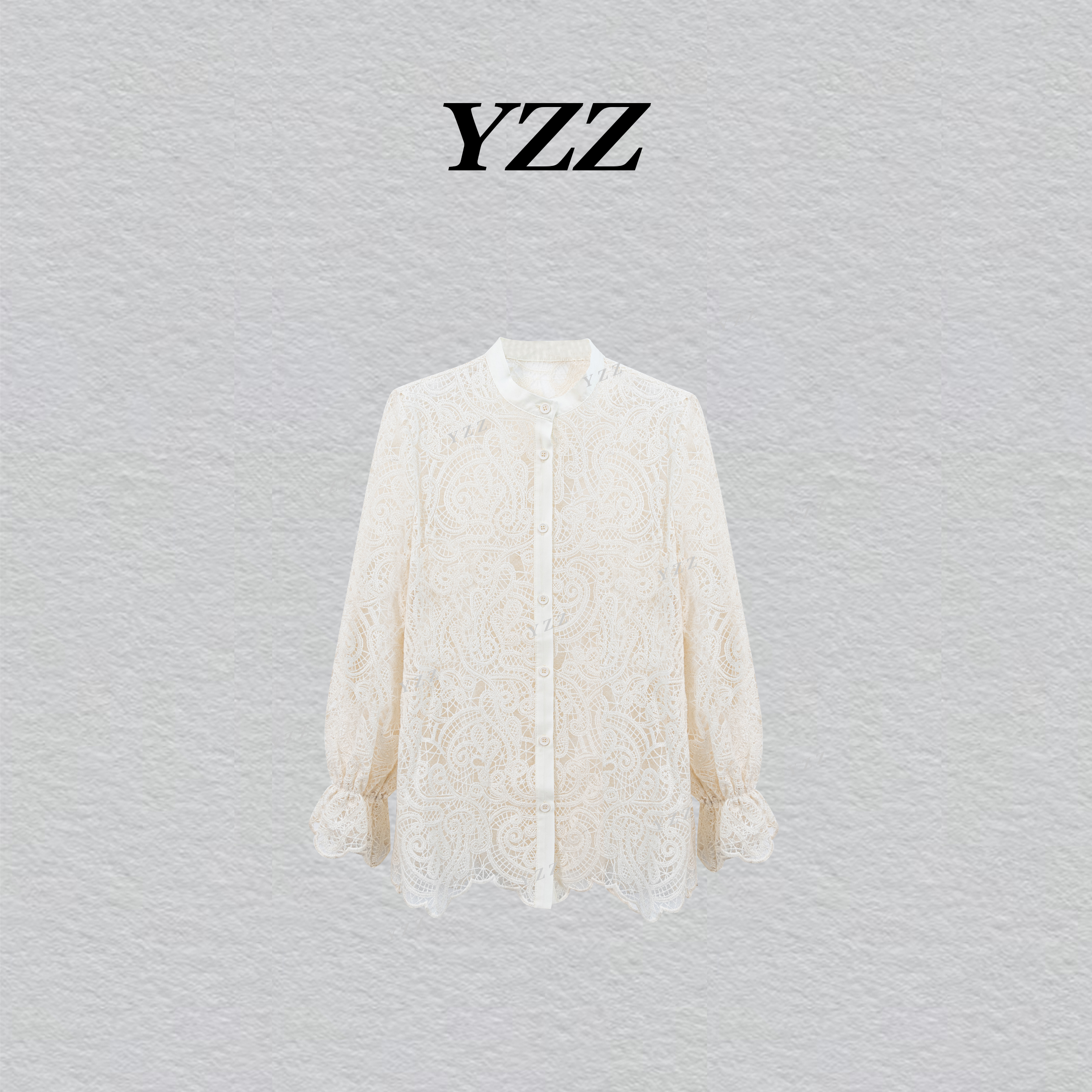 YZZ ”挚爱“微透刺绣镂空蕾丝衫气质显瘦上衣 810842