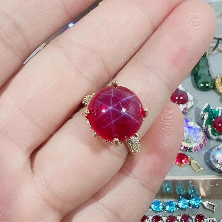 非金属红色蓝色满镶嵌吊坠戒指