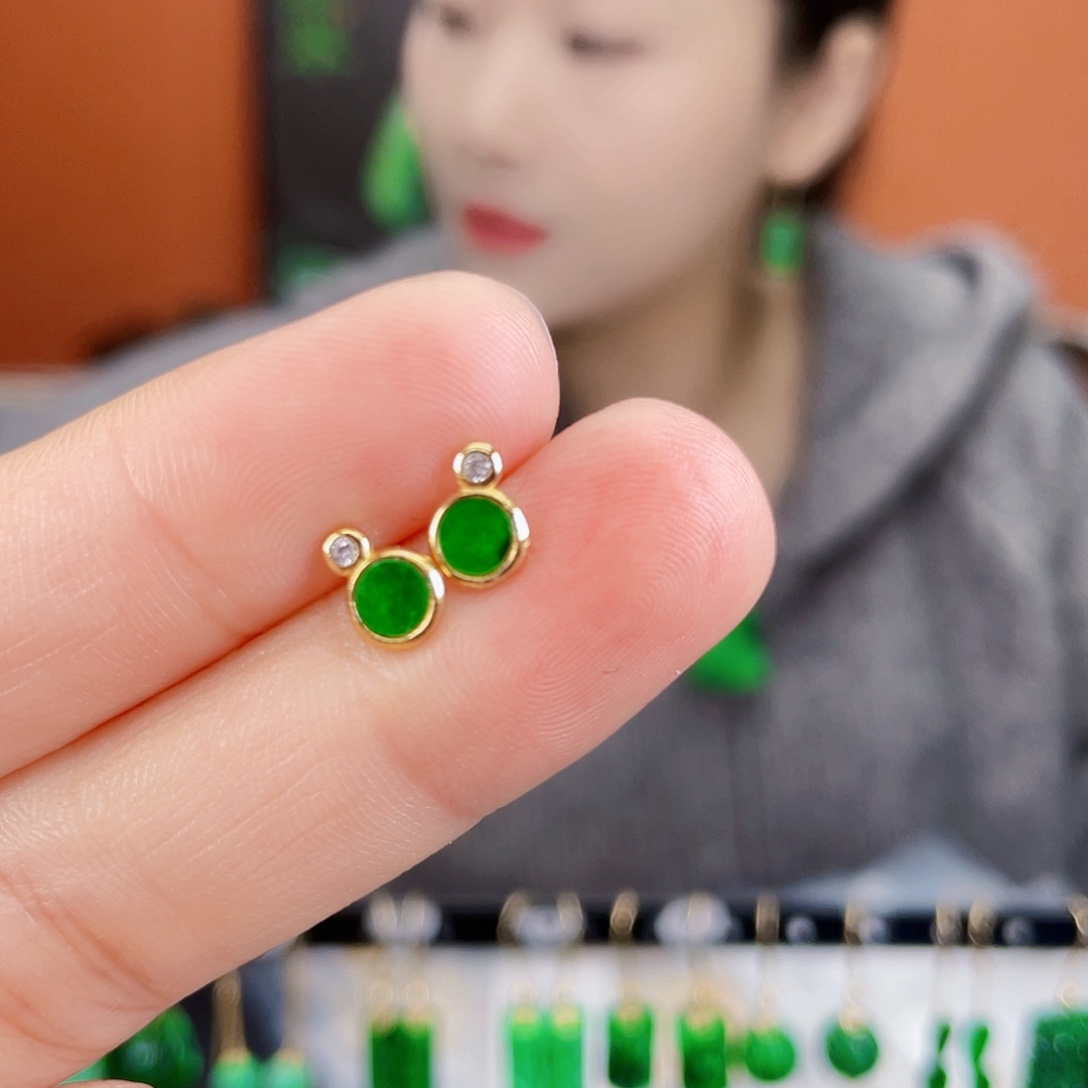 翡翠银S925镶嵌耳饰