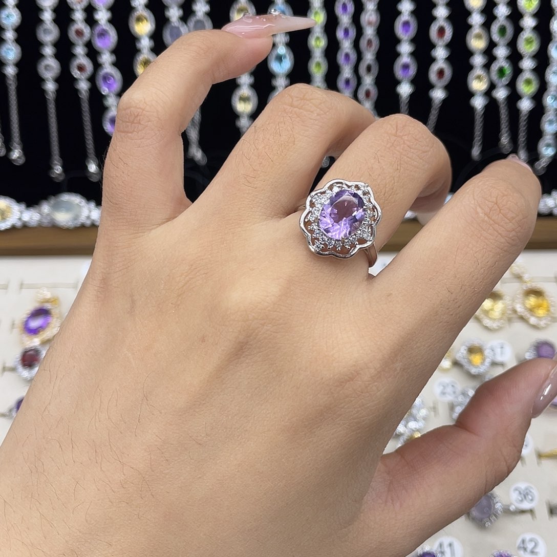 紫晶戒指银S925镶嵌
