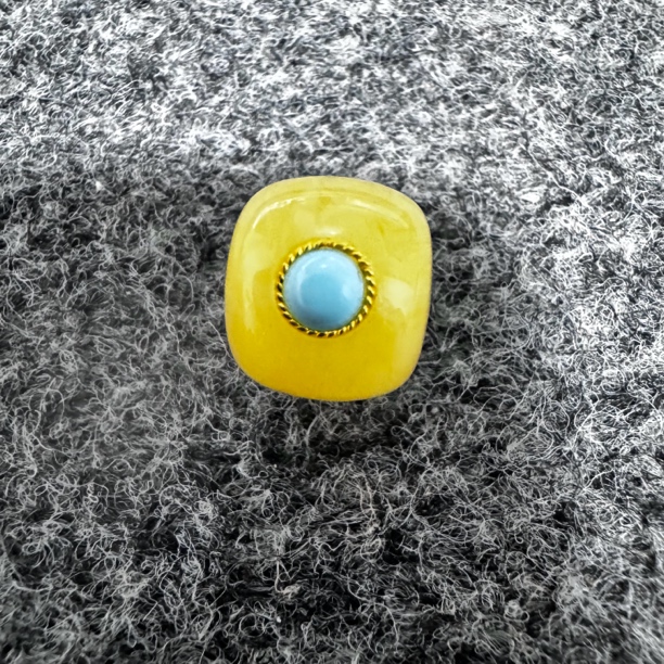 天然俄料蜜蜡 老型珠 直径12 镶嵌松石标 