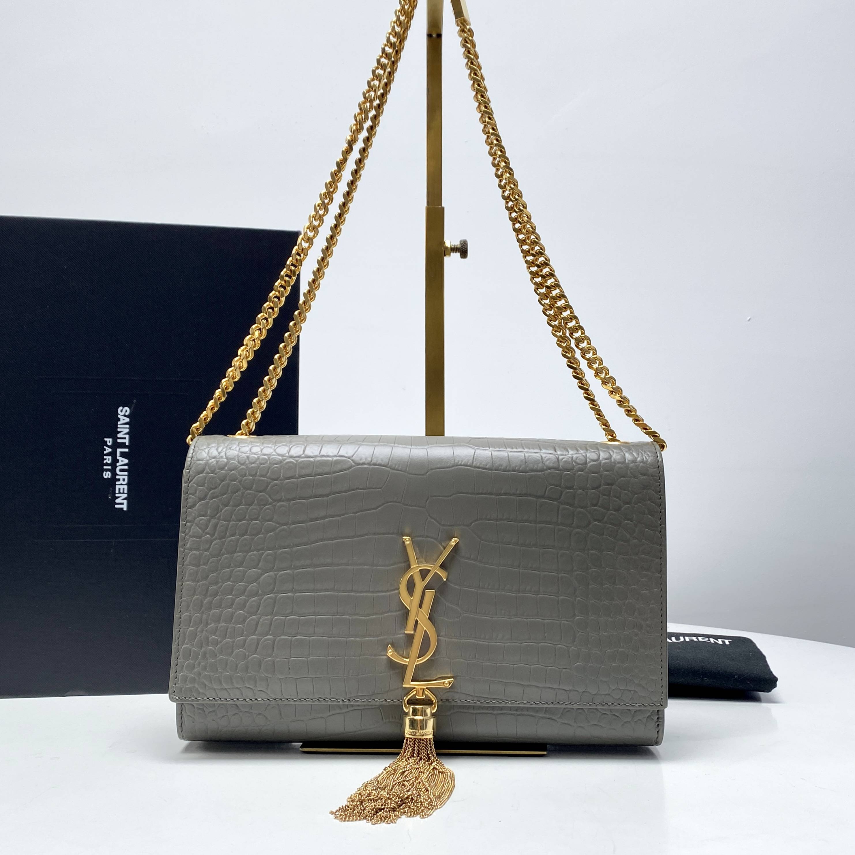 99新 YSL/圣罗兰 YSL灰金流苏单肩包 THCI1950