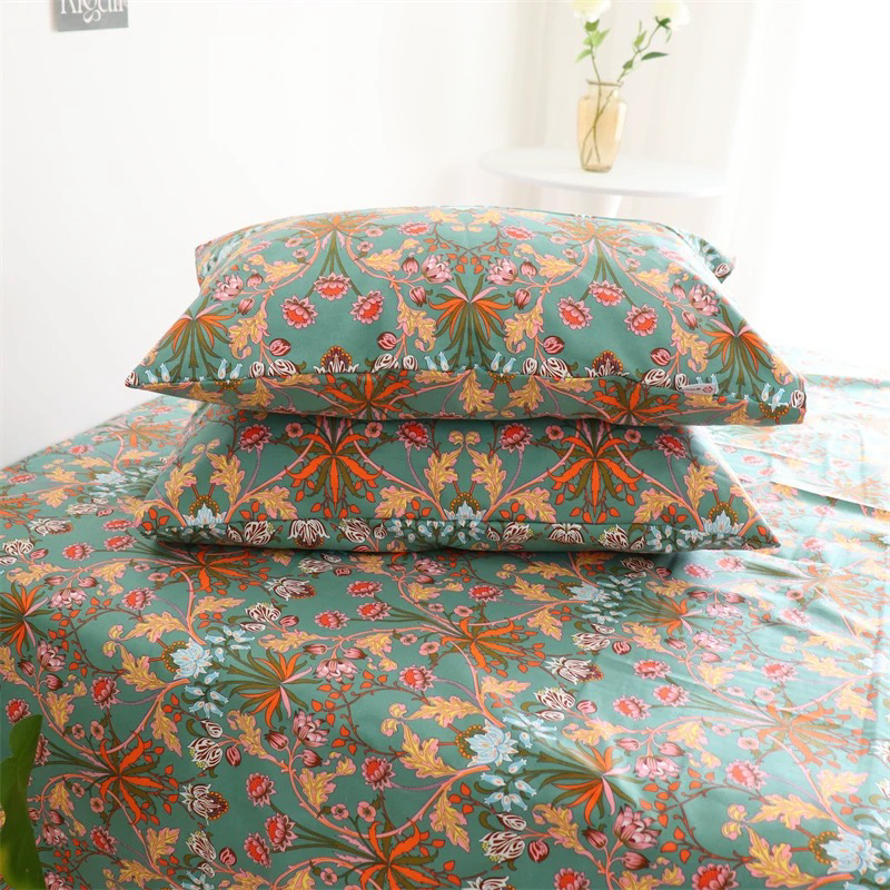 小华约230*250起绿底繁花款老粗布床单三件套