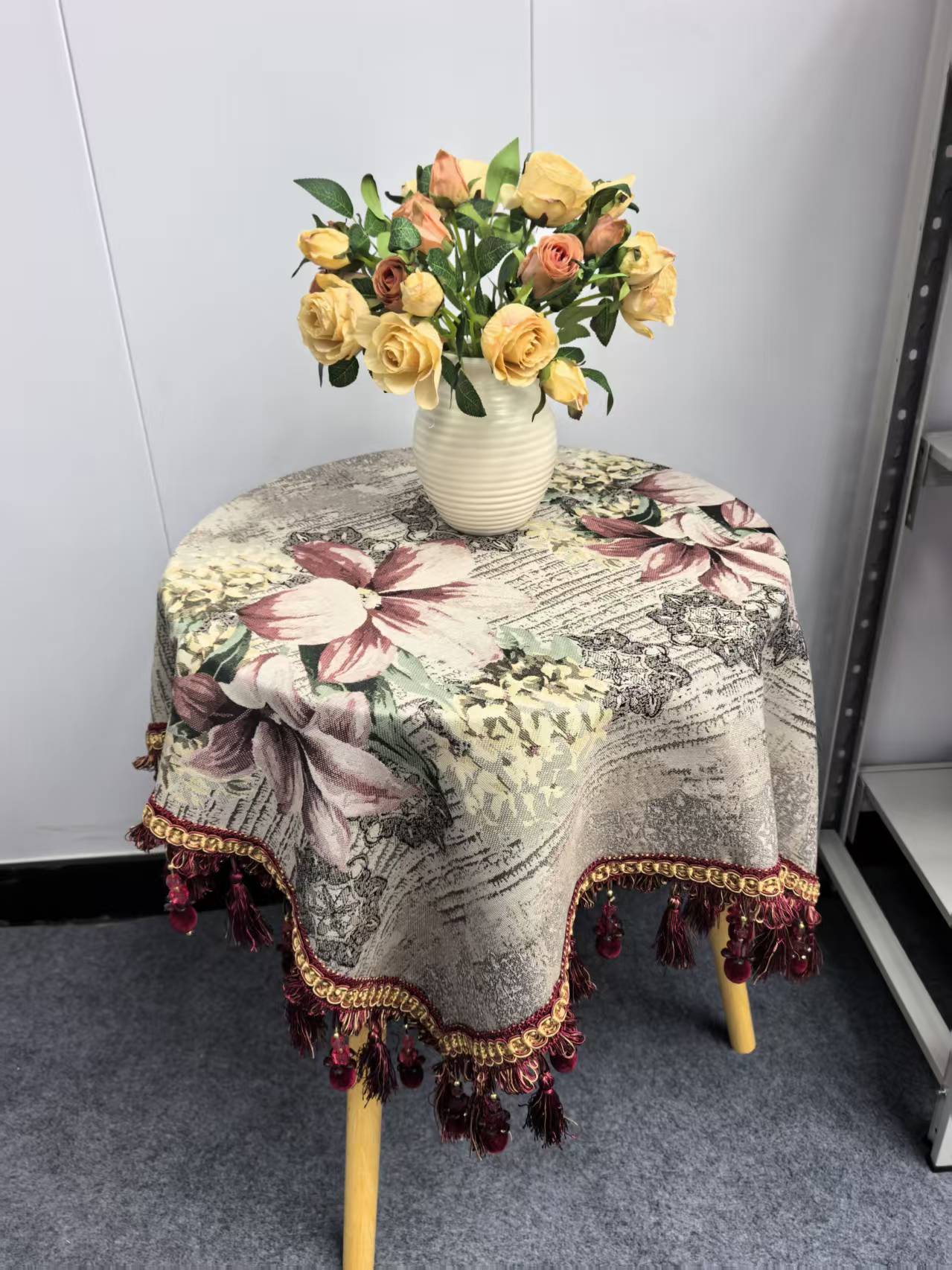 内径70*75（含吊穗尺寸85*90）棉麻绣花床头柜斗柜万能盖巾