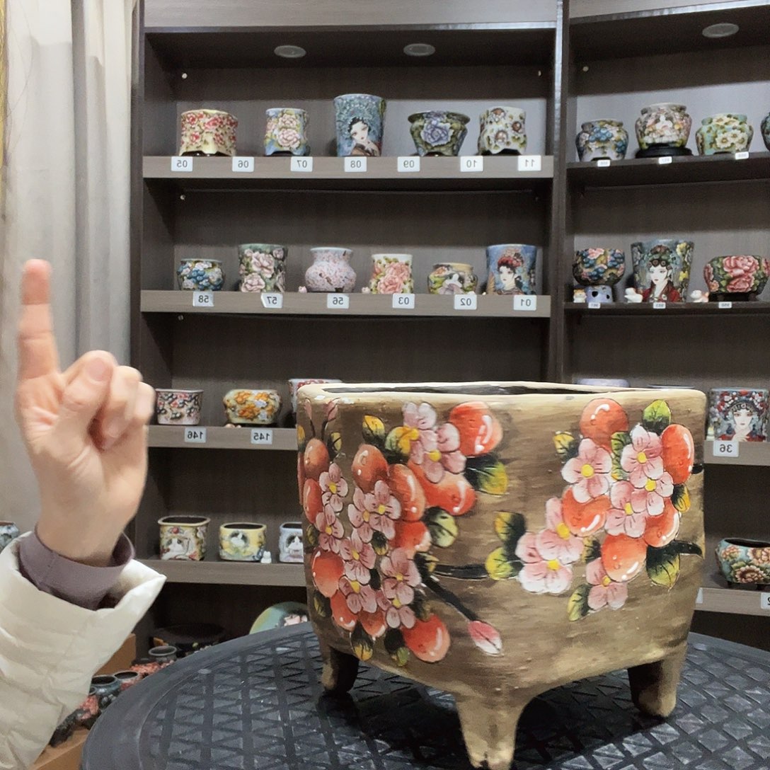 手绘陶瓷花盆口10.5