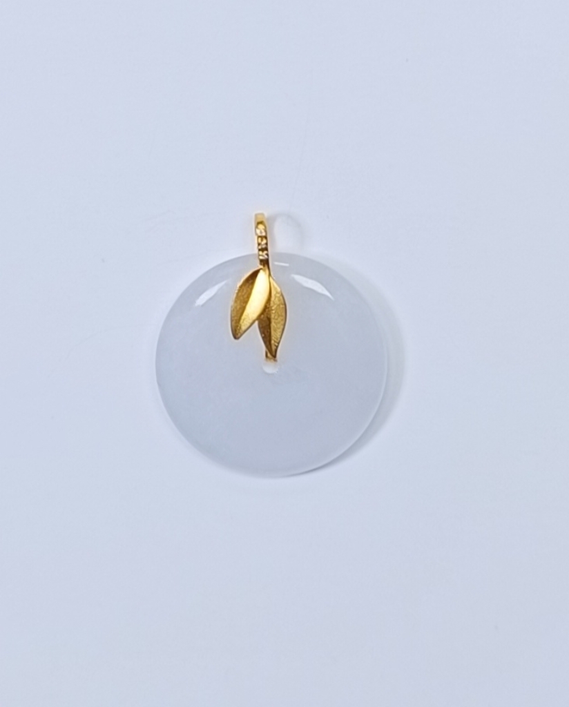 天然缅甸翡翠a货18k金镶嵌平安扣吊坠