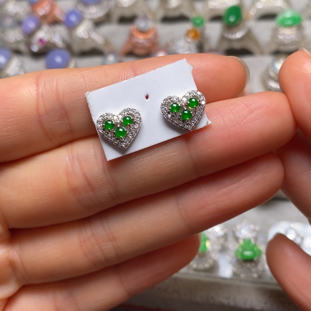 翡翠耳饰银S925镶嵌耳饰