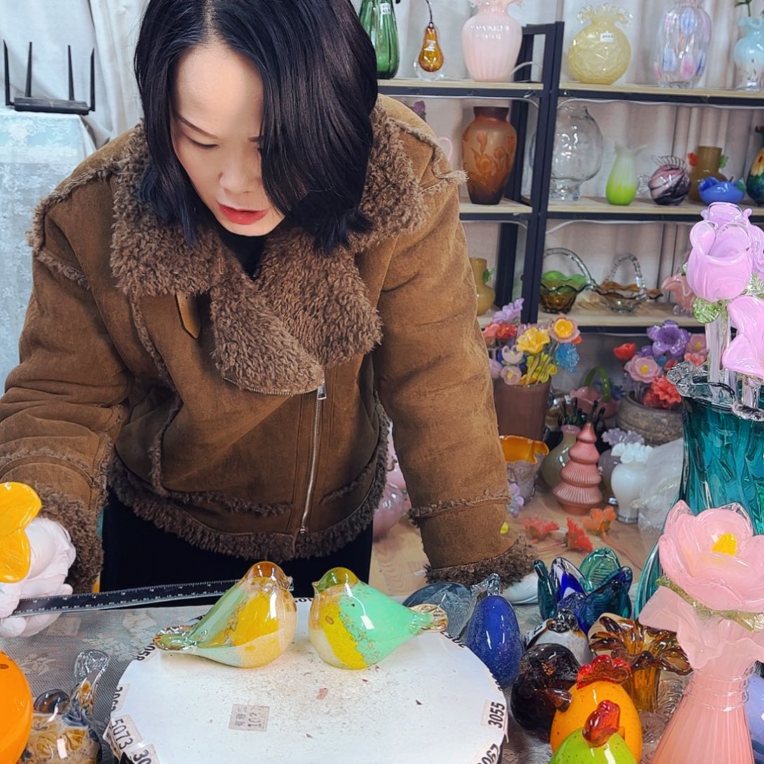 一对鸟福利家悦琉璃工艺品