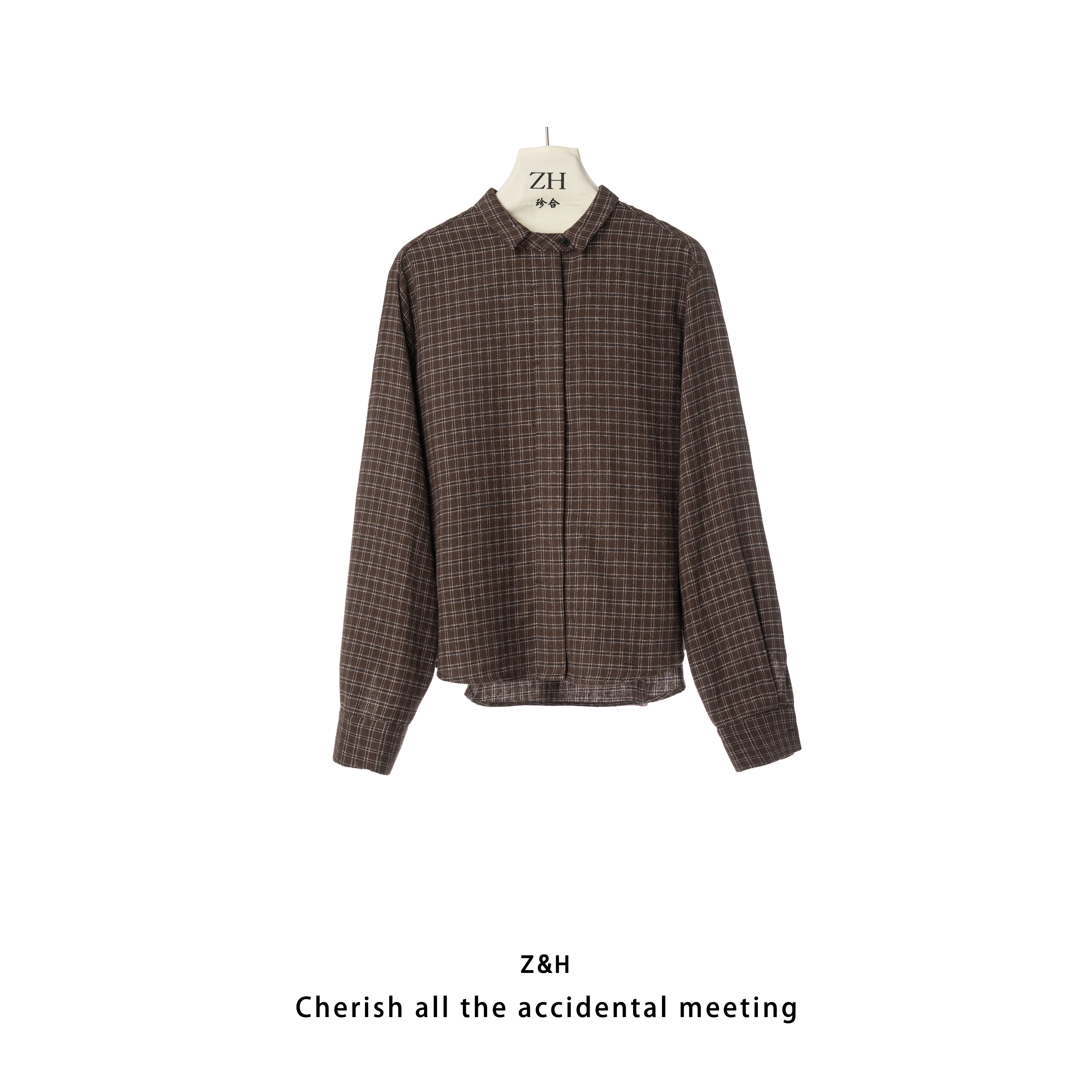 ZH【落叶诗】格子衬衫宽松型单排多扣