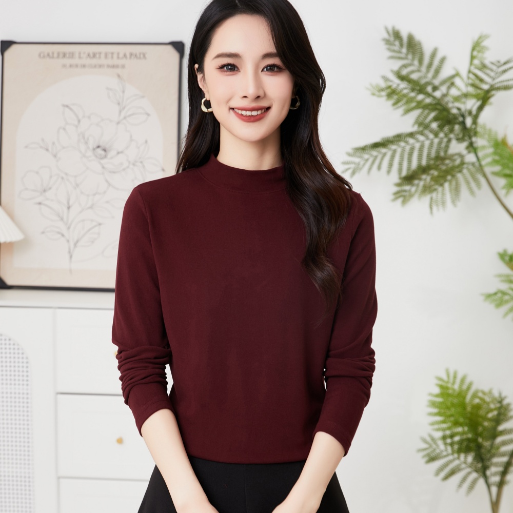 高品质双面澳绒小立领显瘦长袖纯色基础款打底衫内搭T恤上衣百搭