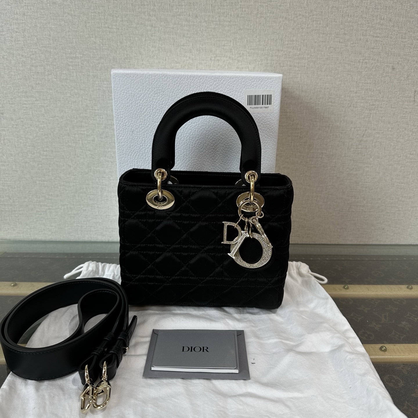 95新 DIOR/迪奥 限定钻扣缎面黑金四格戴妃手提单肩斜挎包 10156