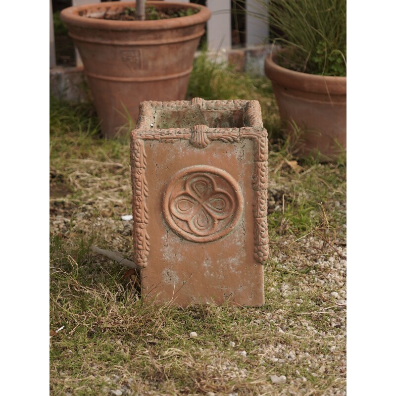 复古方口红陶盆花盆底座两用花盆花园摆件