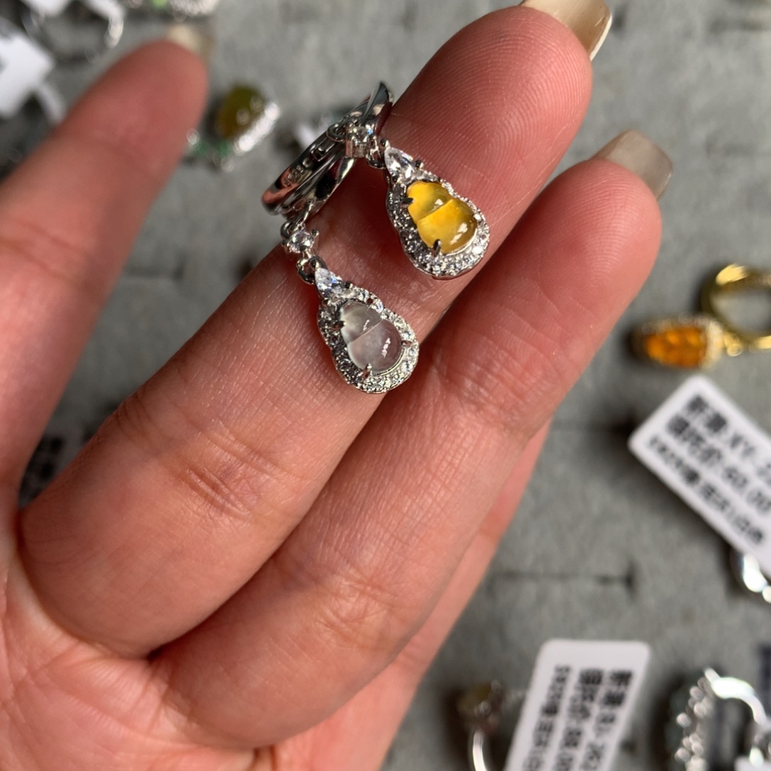 翡翠银S925镶嵌耳饰耳钉