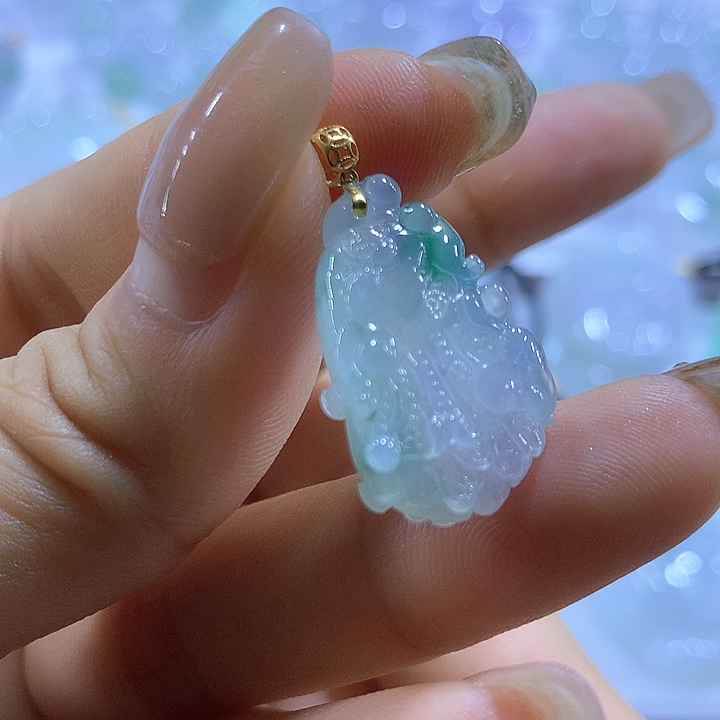 翡翠18K金镶嵌颈饰天然翡翠A货吊坠