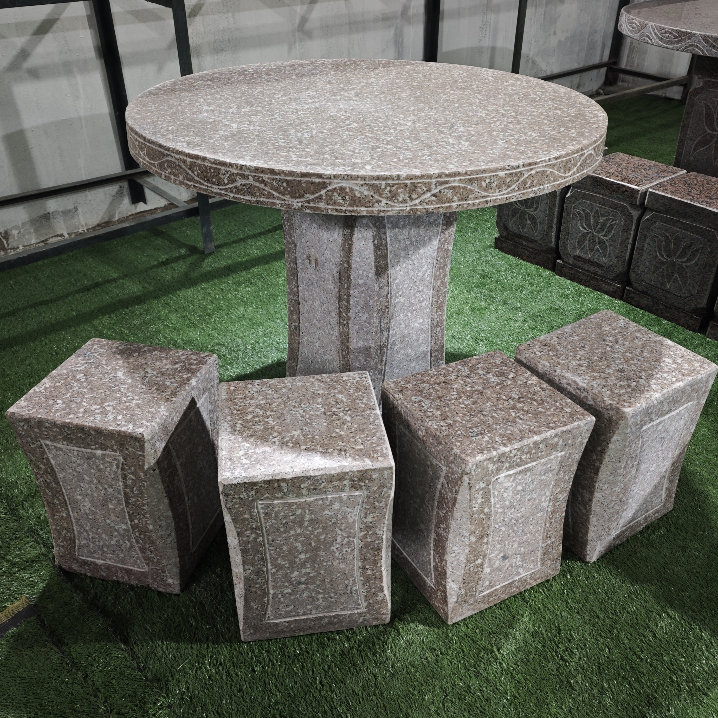 【到县城、市区物流站自提】天然花岗岩圆桌方凳户外简约休闲石桌