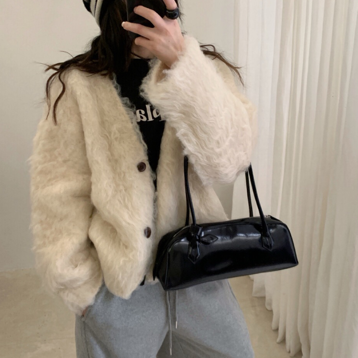 冬季新品慵懒风卷毛毛衣开衫（含8.6%羊毛）