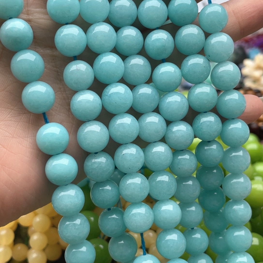 玛瑙/玉髓未镶嵌珠宝半成品一条装卡10蓝玉髓圆珠