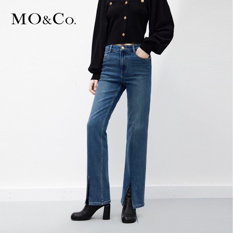 【陈大可专属】MOCO春季洗水磨白中腰九分开叉微喇牛仔裤MBD1JENT12