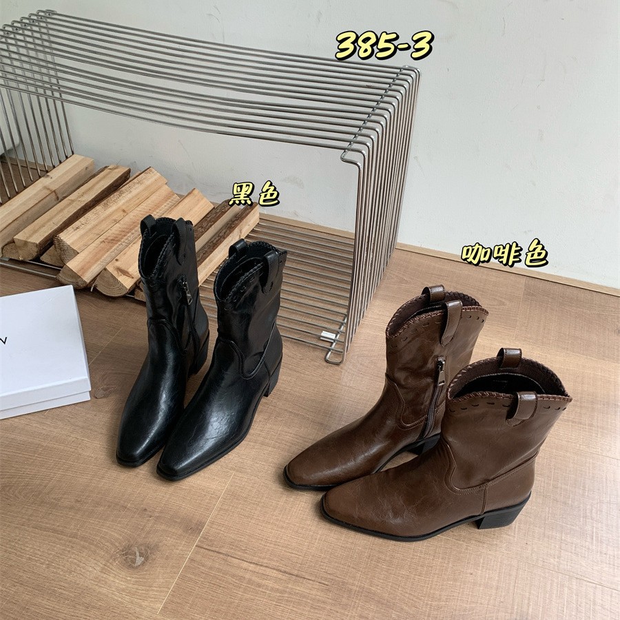 高跟咖啡色粗跟黑色时尚英伦风百搭女鞋女靴中筒单靴筒靴秋冬瘦瘦