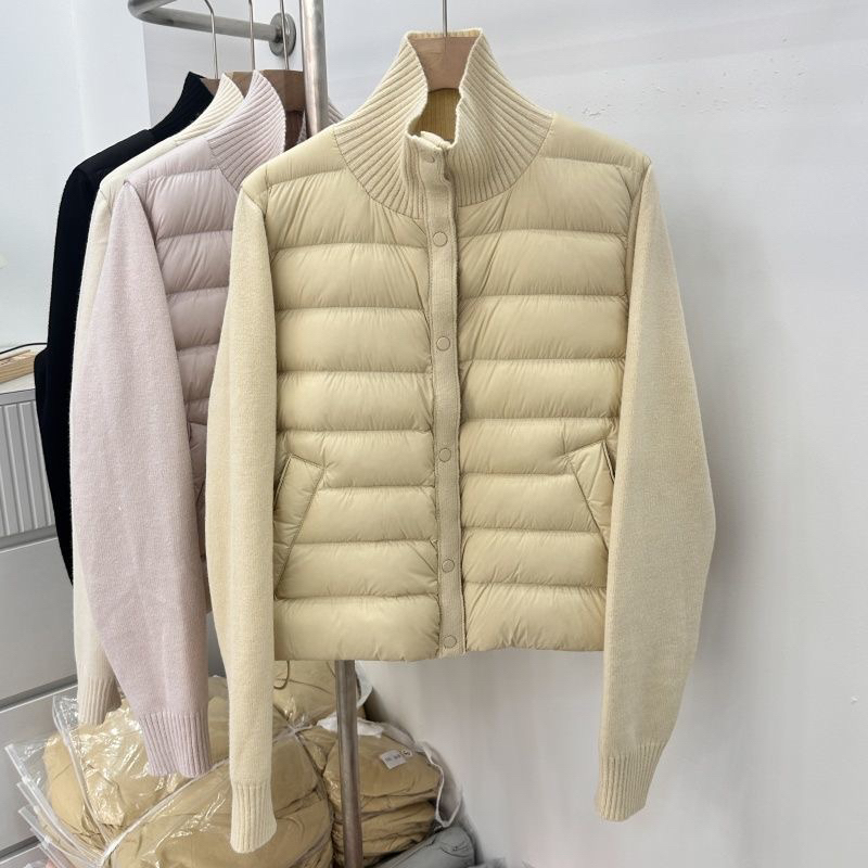 韩国秋冬季新款时尚针织立领拼接白鸭绒羽绒服保暖轻薄打底外套女
