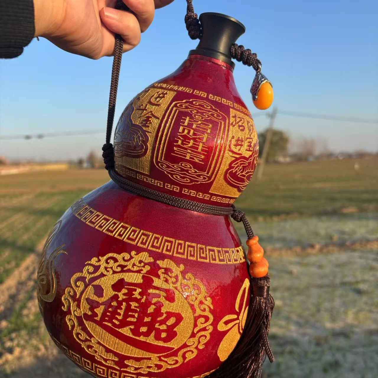  国风招财酒葫芦酒壶 密封便携复古雕刻 可装酒的创意礼品摆件