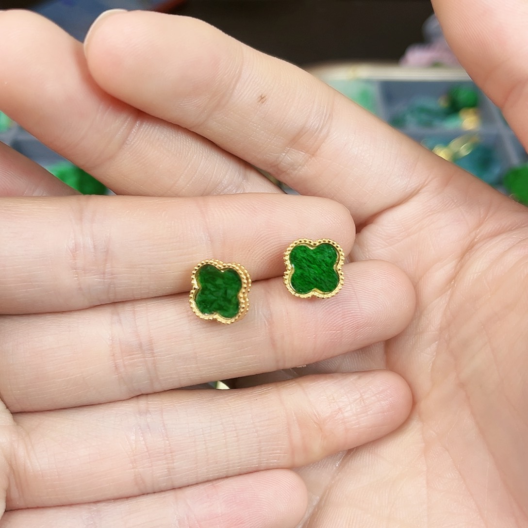 翡翠耳饰银S925镶嵌耳饰