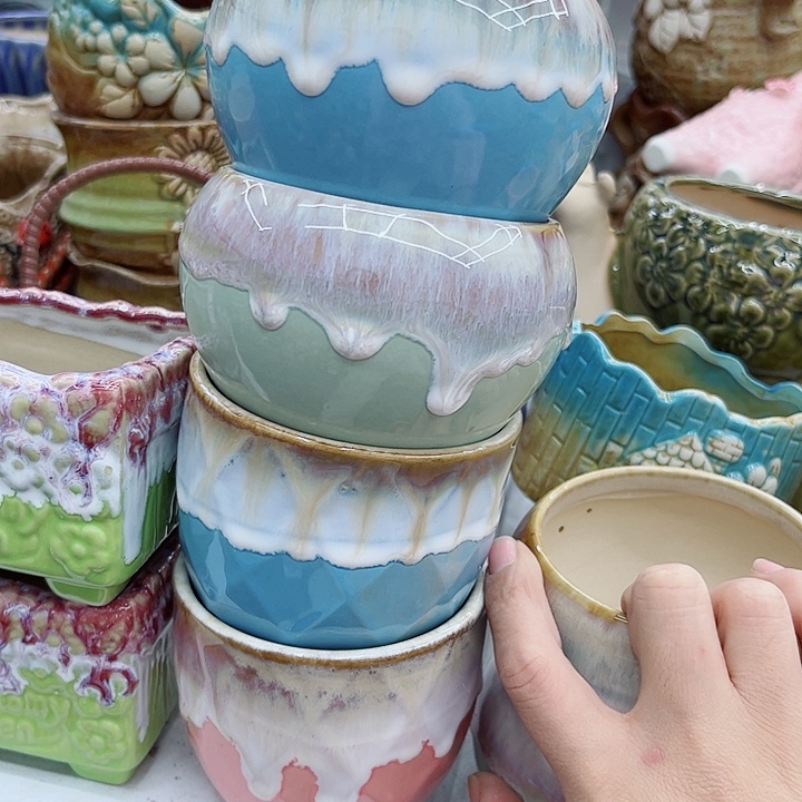 多肉绿植陶瓷花盆9.9包邮，有孔