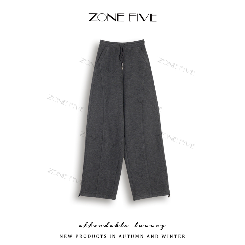 【zonefive】奶芙温庭直筒裤秋冬厚款休闲裤女装百搭长裤抽绳长裤