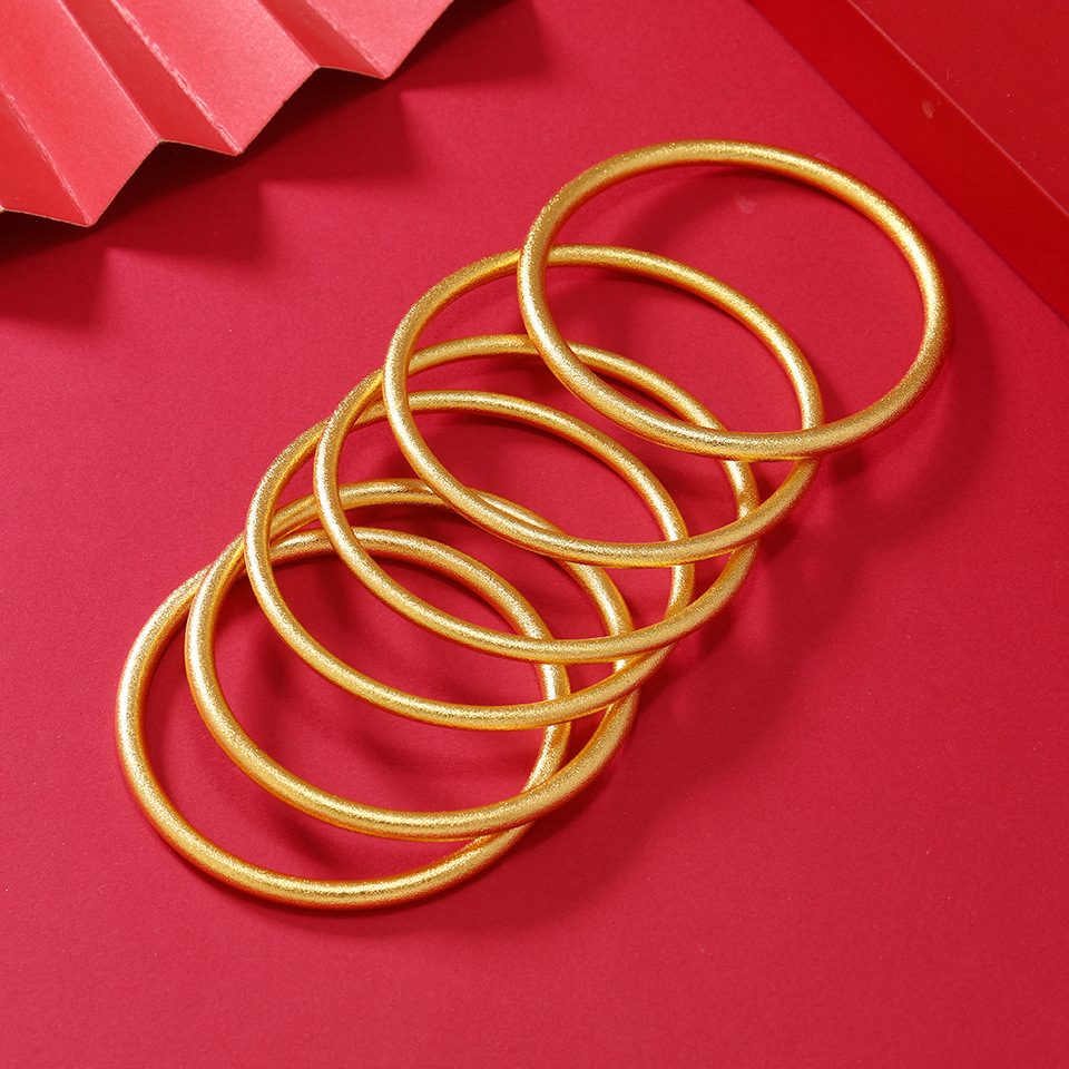 铜合金仿珍珠手镯 直播精选-实心磨砂古法金色镯子不掉色铜合金质