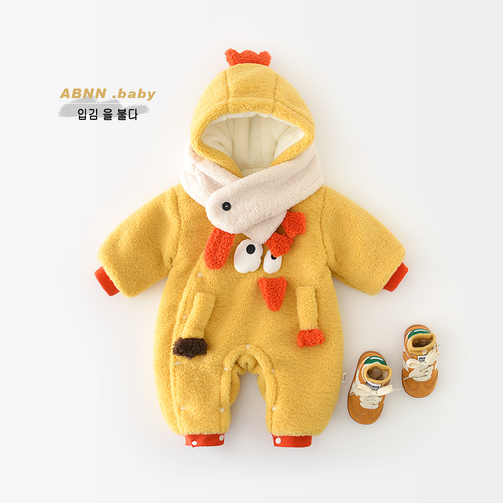 男女宝宝秋冬爬服婴儿毛毛连体衣中小童连帽外套可爱加厚哈衣爬服