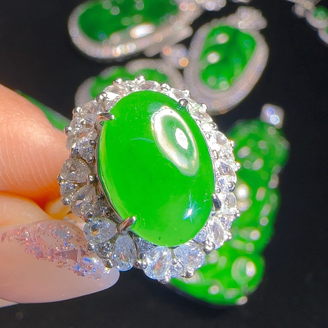 翡翠戒指银S925镶嵌天然