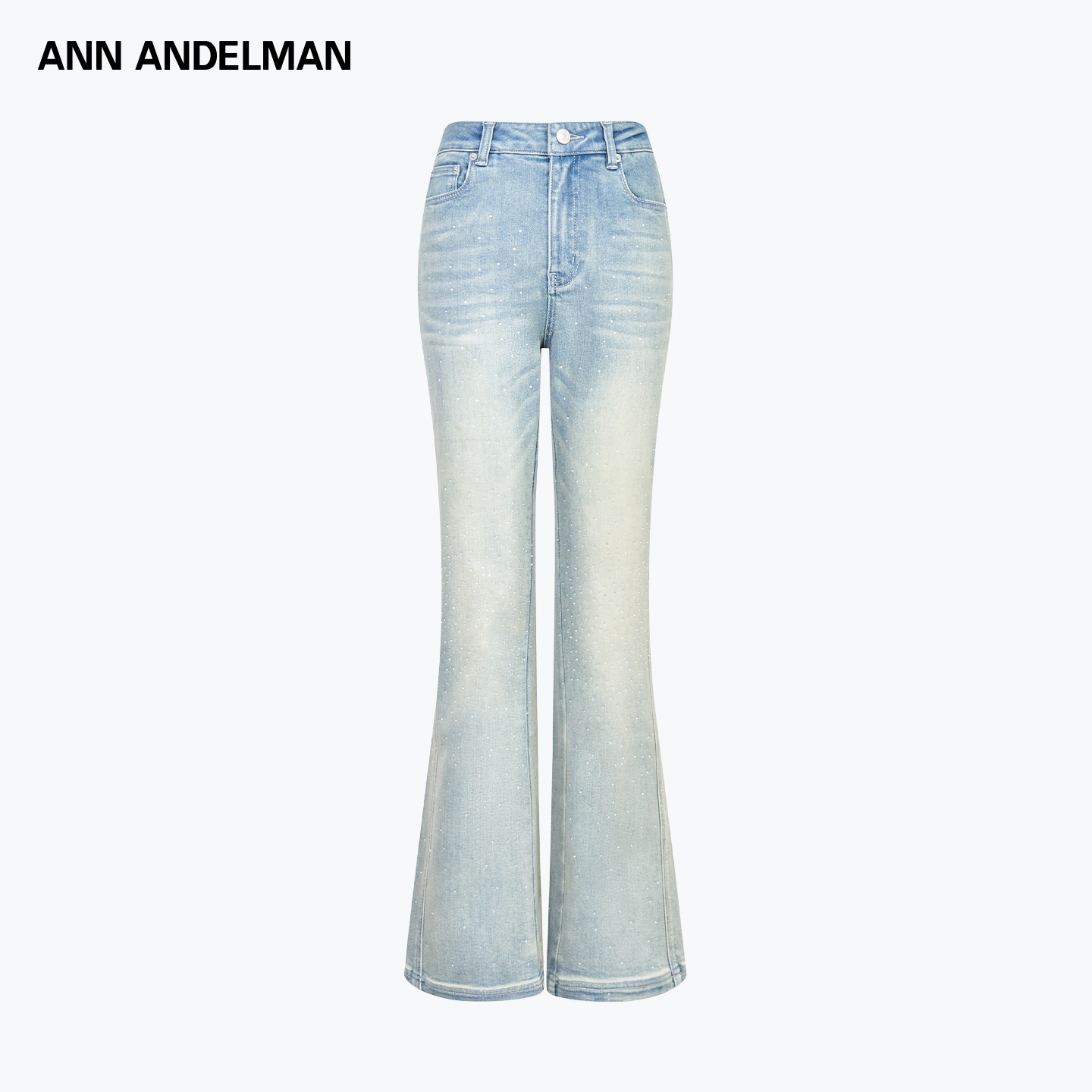 ANN ANDELMAN 25秋冬 时尚设计浅蓝色满天星烫钻复古水洗牛仔裤