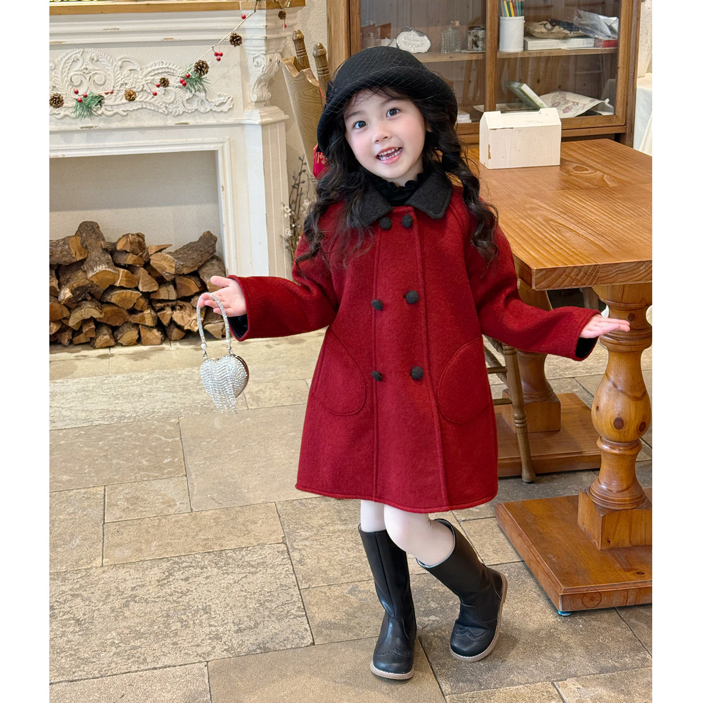 壹妈童装冬季洋气女童2025加厚新年红色大衣儿童喜庆红色外套大衣