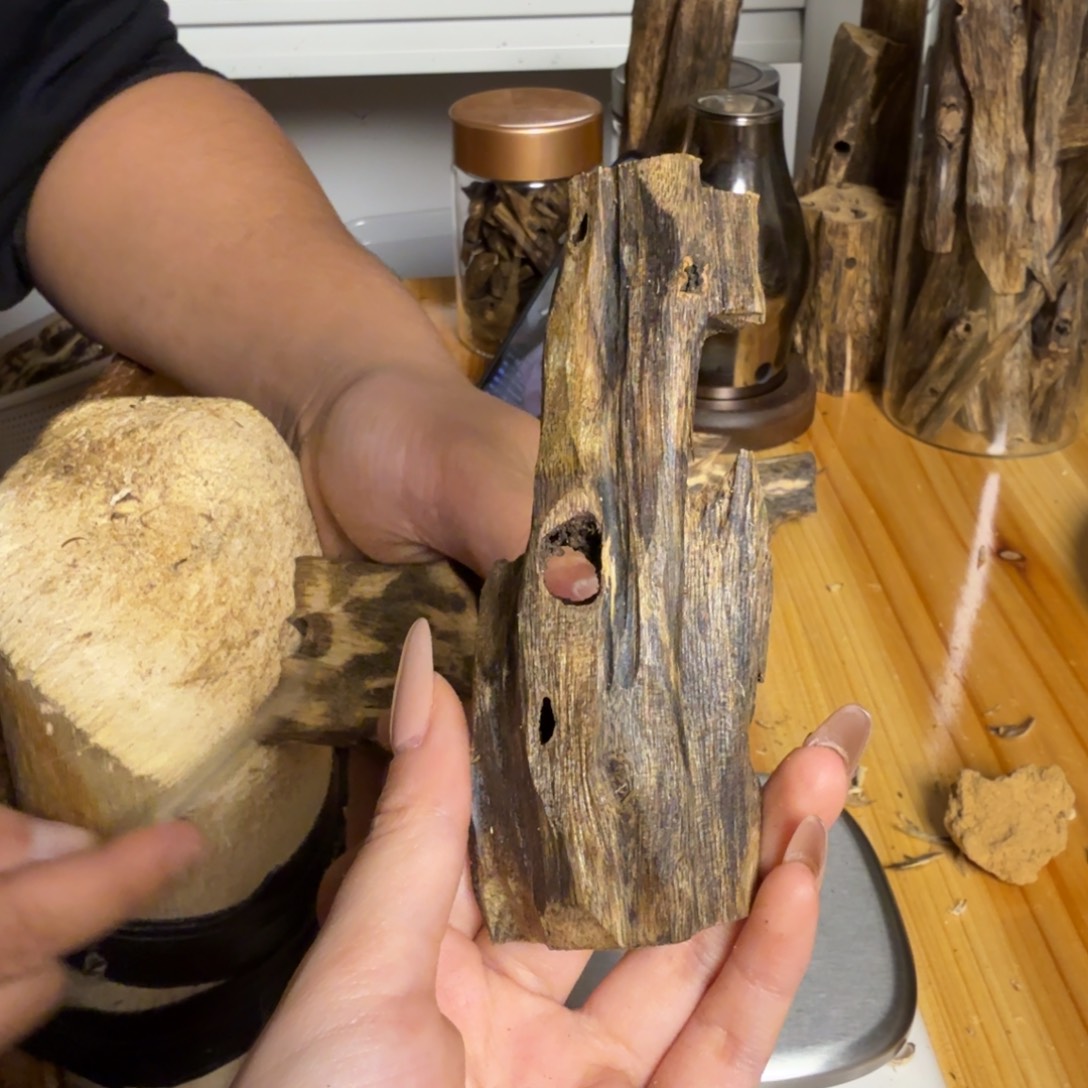 沉香篮宝石虫漏41克