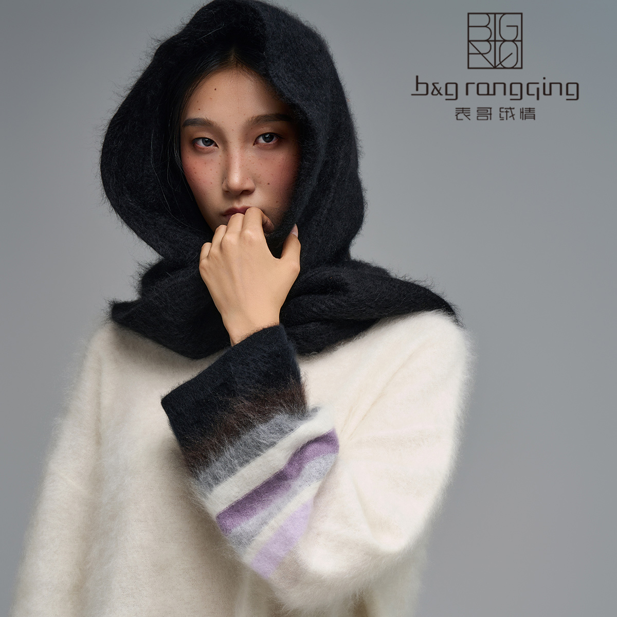 表哥绒情【folk style】“蓝莓千层”100山羊绒彩条山羊绒圆领套头