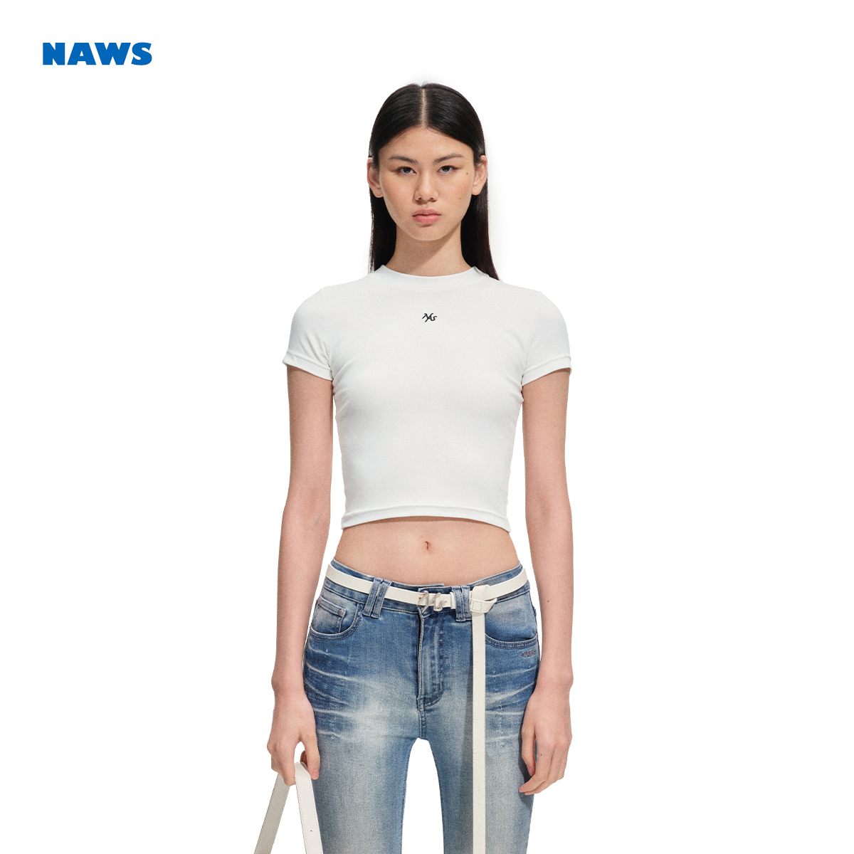 NAWS 经典徽章修身Tee 亲肤塔夫罗纹圆领极简正肩修身显瘦短袖T恤