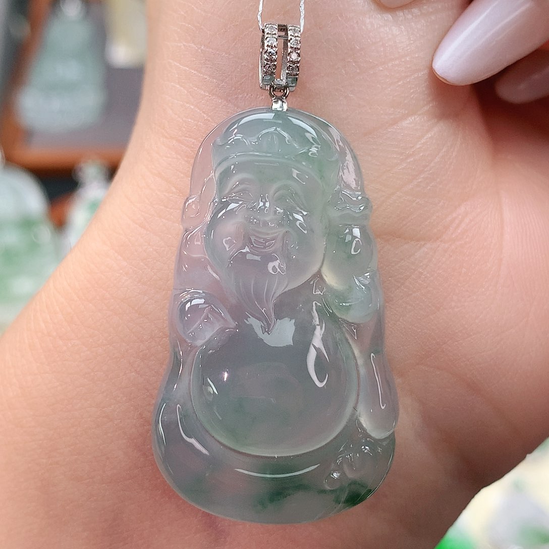 颈饰18K金镶嵌翡翠财神爷