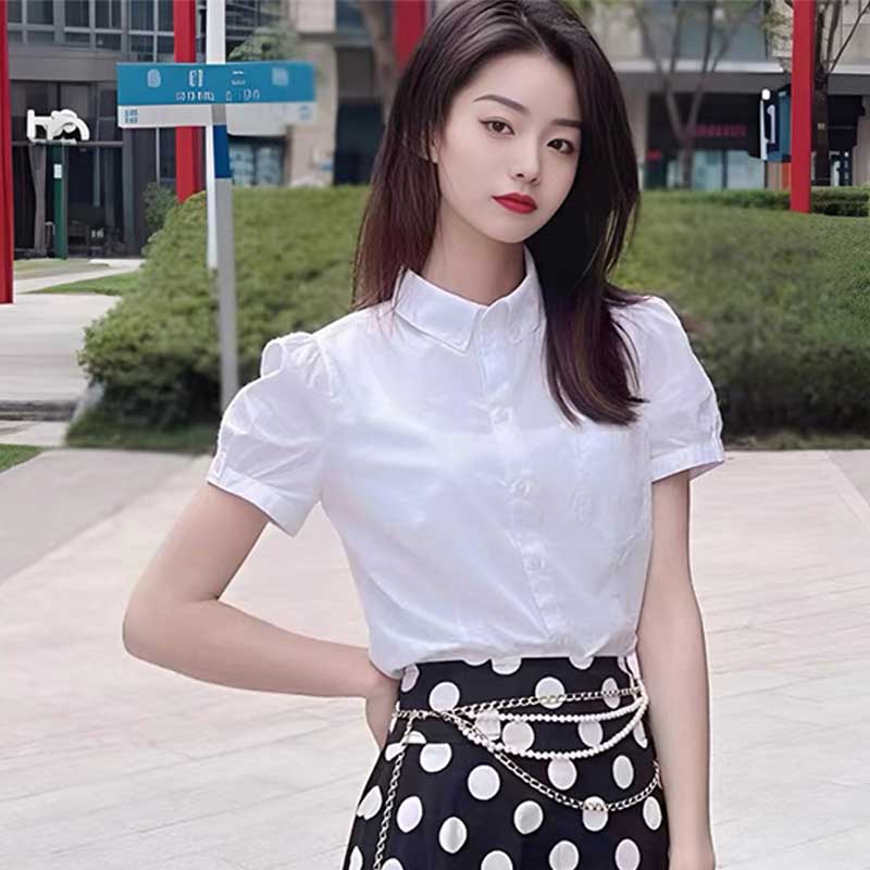 【商场同款】女装夏季气质通勤修身显瘦POLO领泡泡短袖衬衫5300948