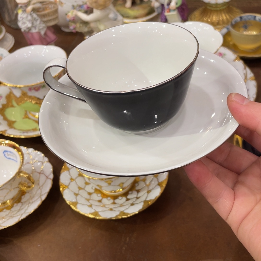 瓷片中古一等黑釉铂金边