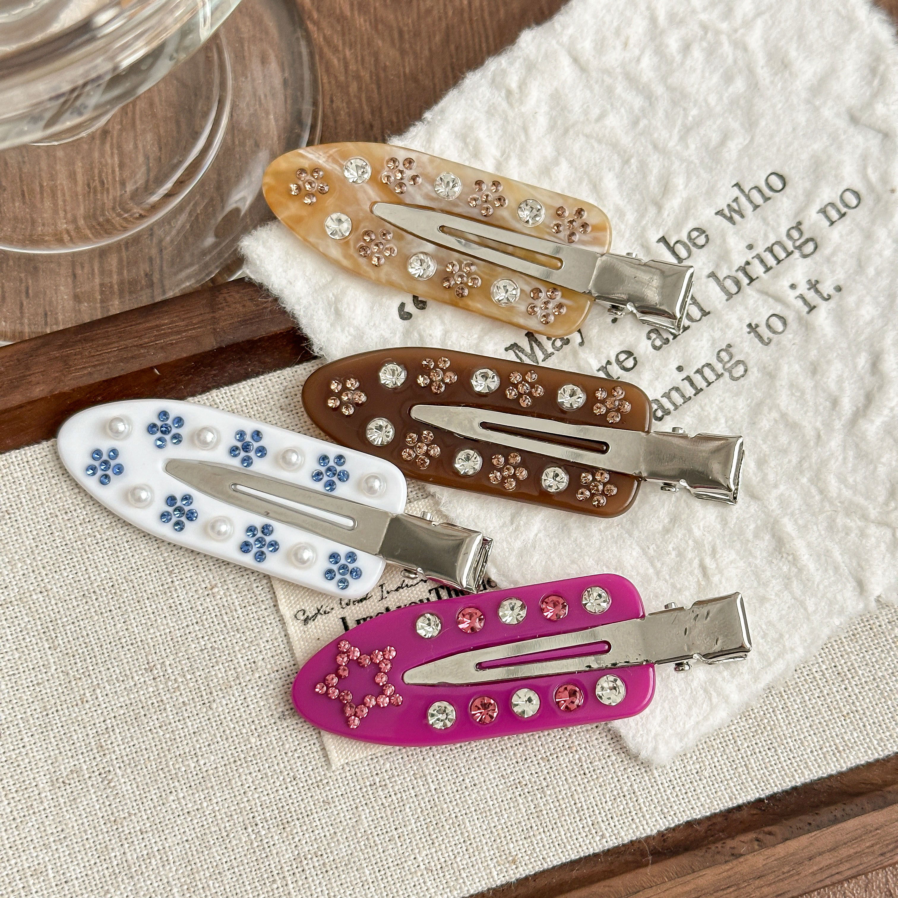 E017-美拉德花朵贴钻醋酸无痕发夹ins网红刘海侧边夹碎发夹头饰女