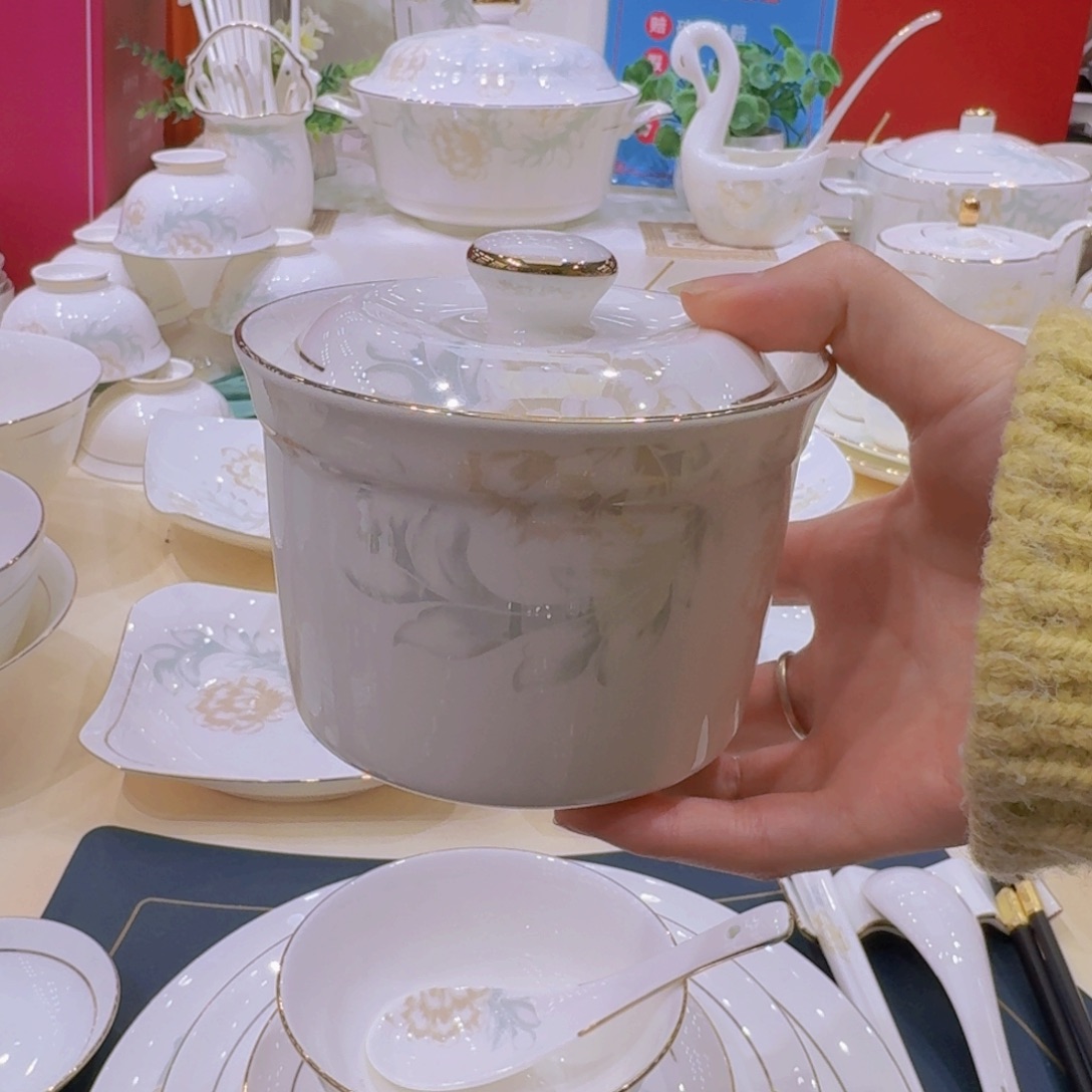 45%以上骨粉骨瓷景德镇描金清雅炖盅两个