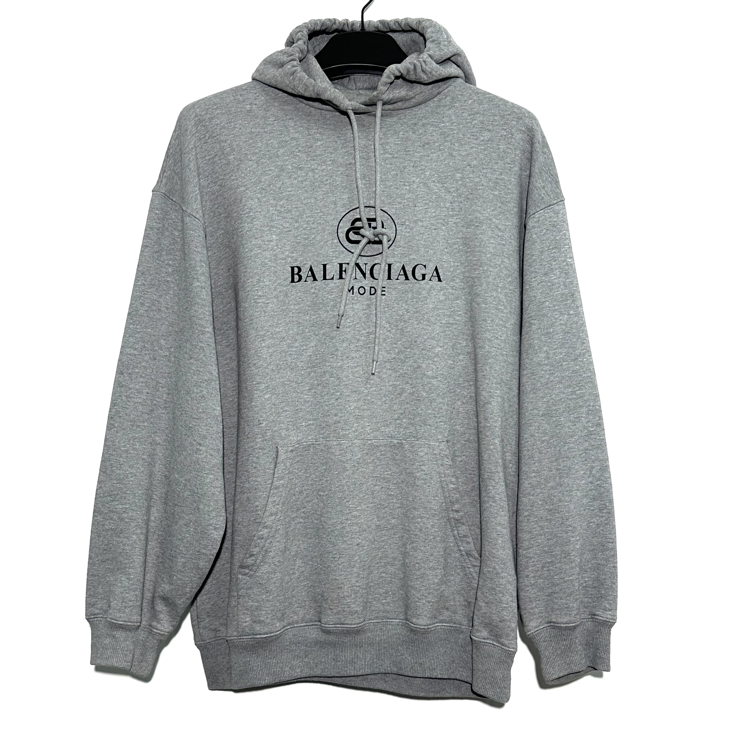 未使用 Balenciaga/巴黎世家 S码 灰色logo印花 连帽卫衣 0397