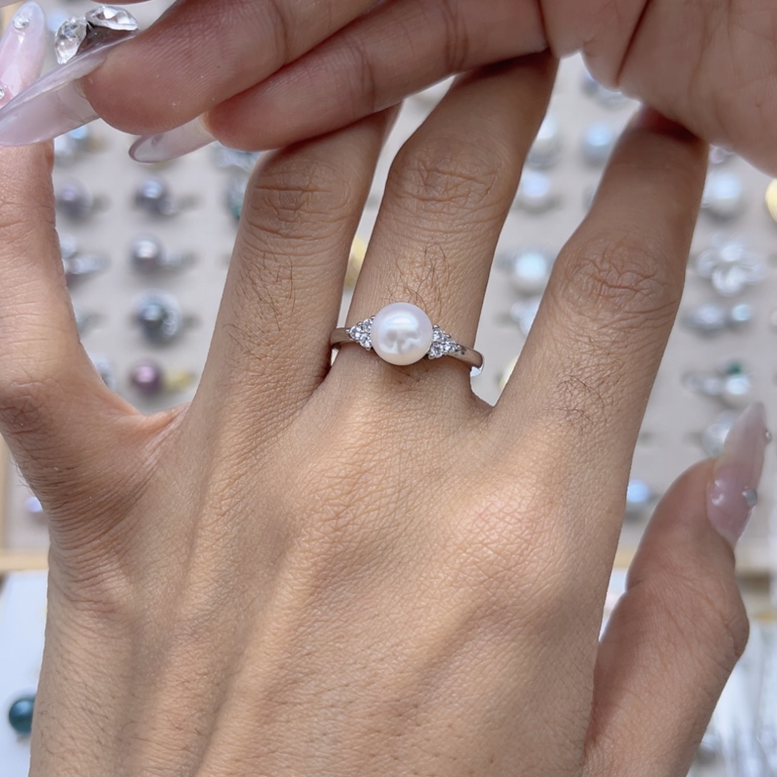 岁***話合金淡水珍珠戒指