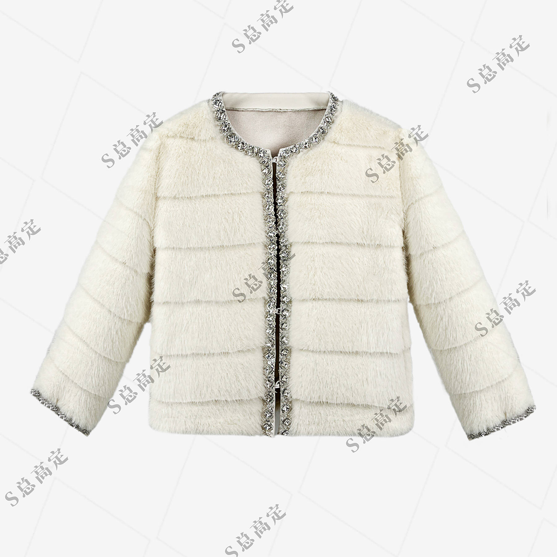 【莎总专属】冬季新款欧式贵妇时尚钉珠拼接设计气质短外套D0364