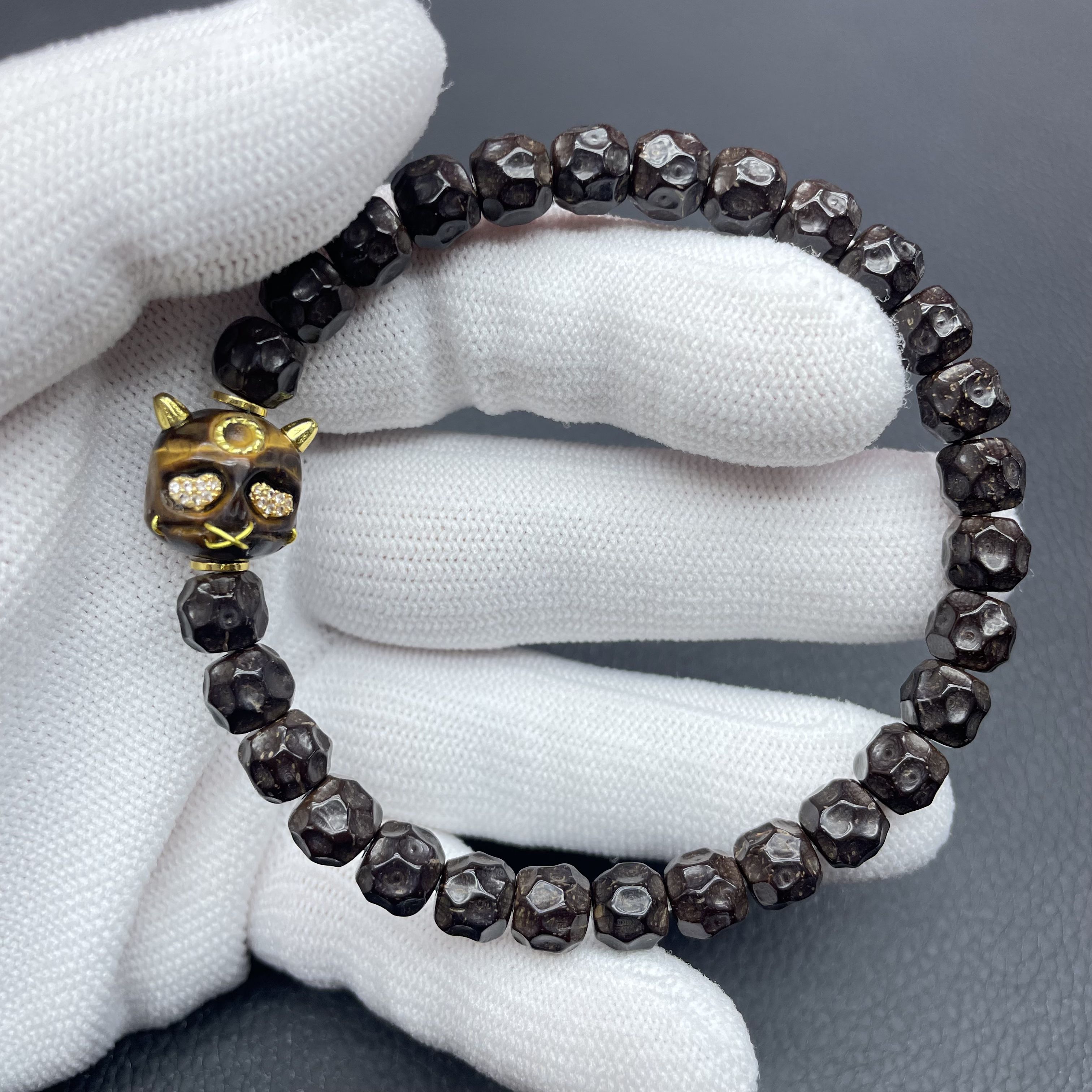 印尼老料原色原生态椰蒂雕刻无相·奶酪手串搭配爱心阿呆