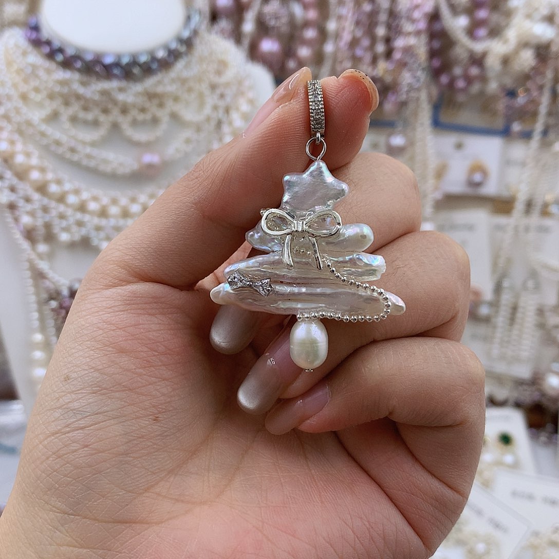 项链银S925镶嵌淡水珍珠