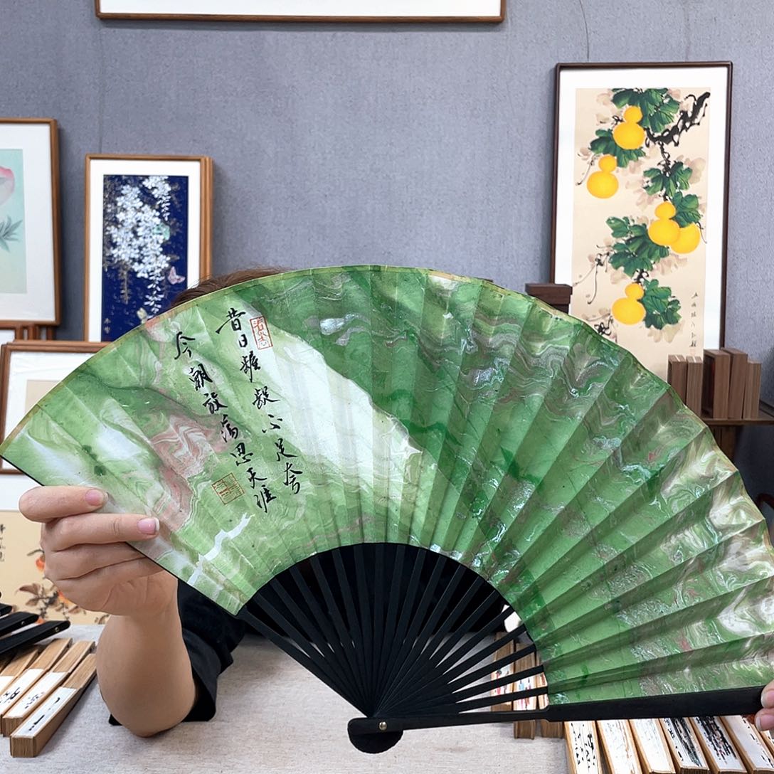 国画9寸福利折扇带中玉扇骨（默认粘好发出）昔日