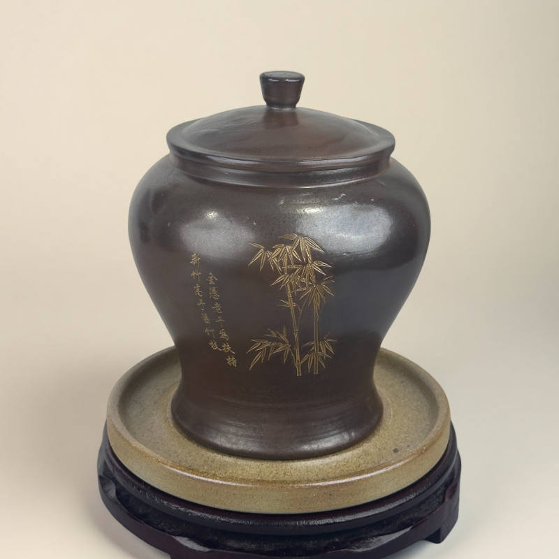 微瑕精美柴烧茶叶罐将军罐密封透气可用于储存茶叶一斤装储物柜
