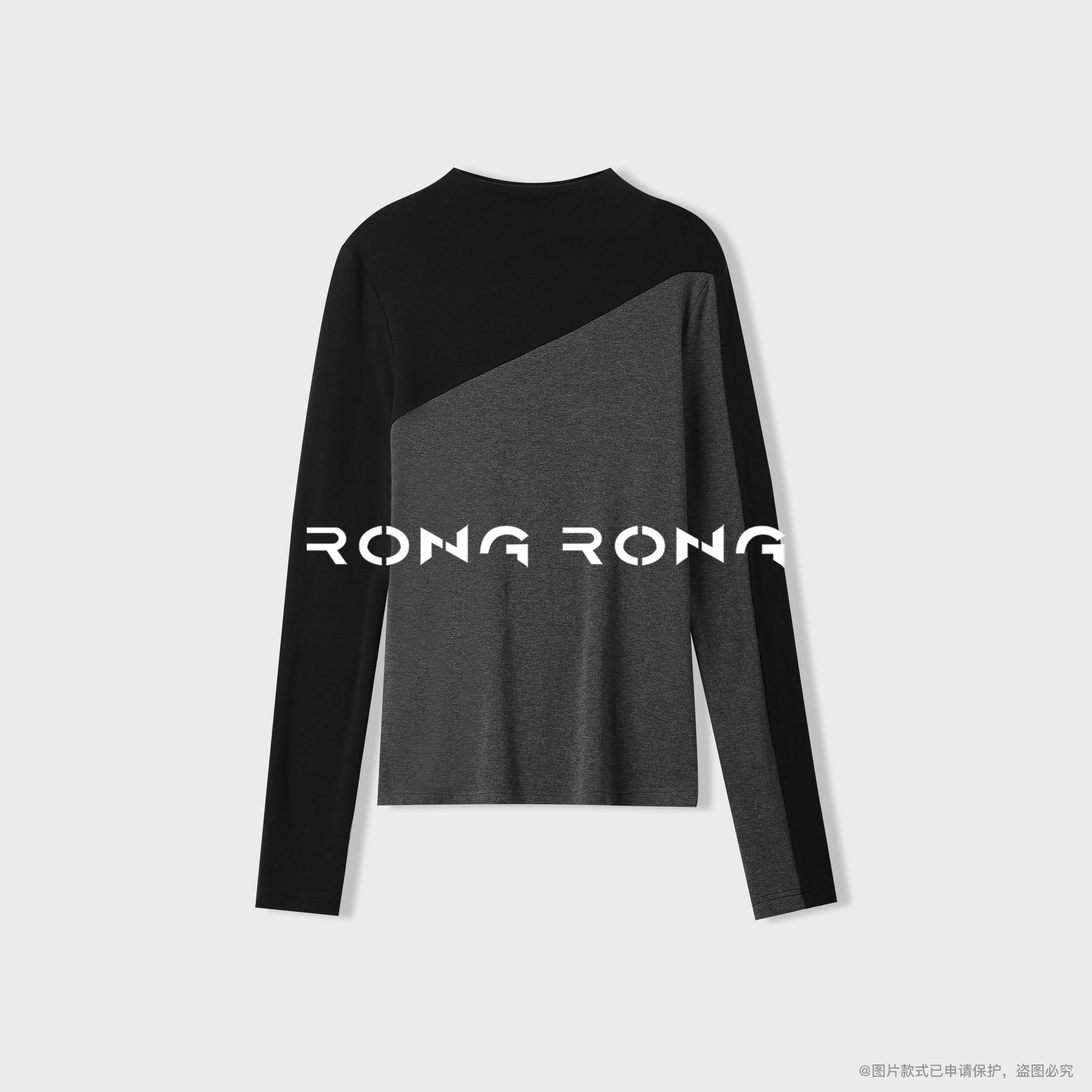 溶溶【云墨烟灰】RONG 羊毛混纺撞色拼接长袖上衣打底衫ZGQ6J3429